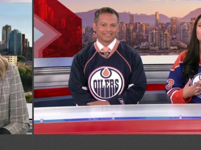 Vancouver TV anchors don Oilers jerseys after losing Canucks playoff bet