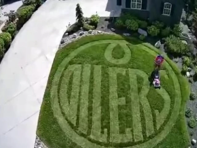 Oilers fan shows team love by mowing logo into his lawn