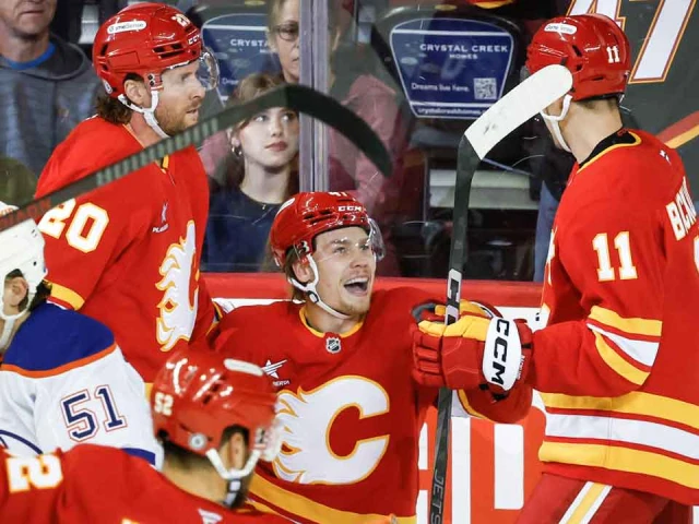 Flames score four in second period to burn Oilers in split-squad game in Calgary