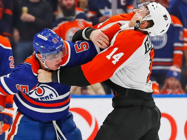 Stecher drops the gloves, energizes Oilers to first win of the season