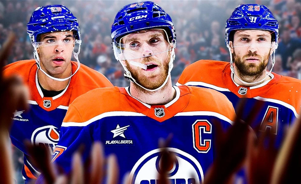 Connor McDavid reacts to reaching milestone alongside Leon Draisaitl, Darnell Nurse