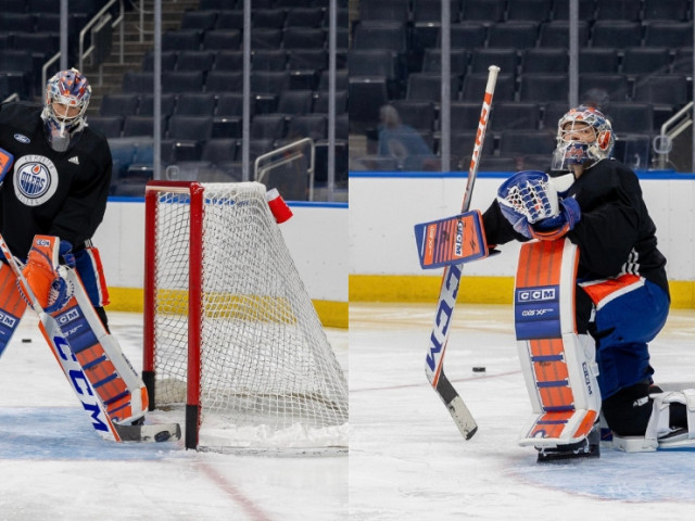 Oilers goalie Stuart Skinner shows off vintage Heritage Classic gear