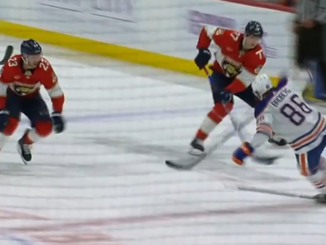 Panthers take advantage of Broberg tripping over stray stick for odd goal vs. Oilers