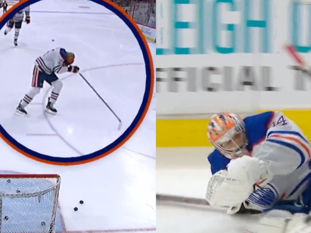 Nurse whacked in head with puck and Skinner slips during Oilers warmup