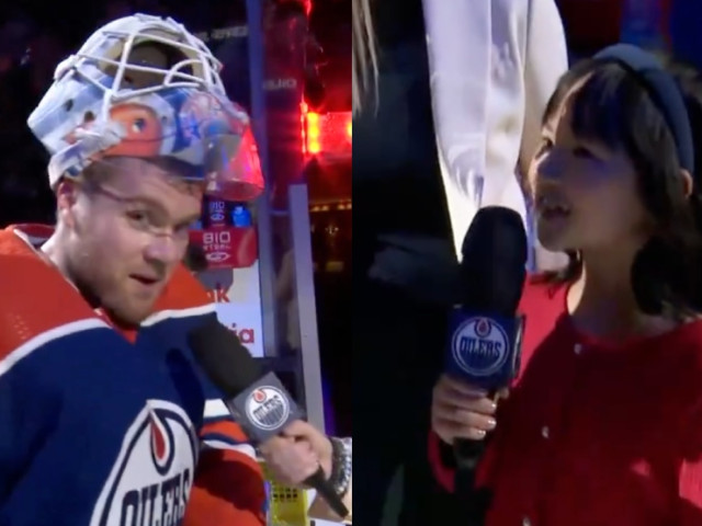 Pickard shares adorable moment with Oilers kid reporter after big win