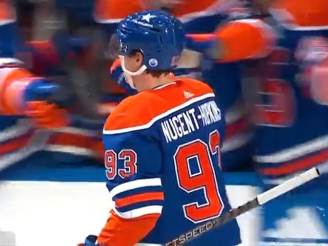 Oilers’ Nugent-Hopkins goes bar down off saucer feed from McDavid