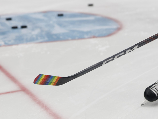 Edmonton Oilers captain Connor McDavid wears Pride Tape during warmups against Devils