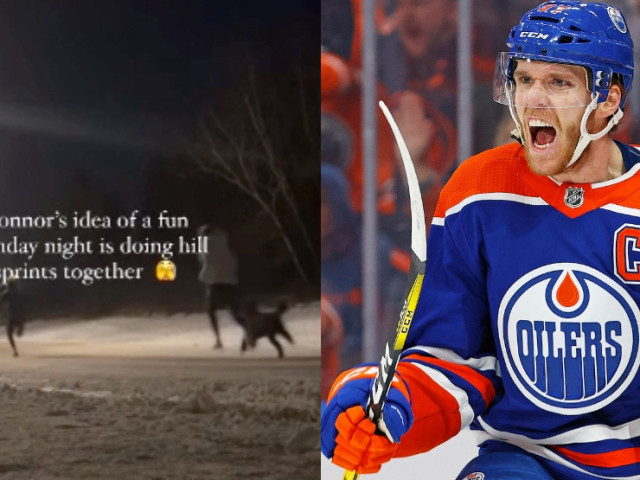 McDavid spends Oilers off day racing his dog and fiancee on Edmonton hill