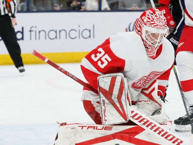 Red Wings goalie Ville Husso exits game vs. Oilers