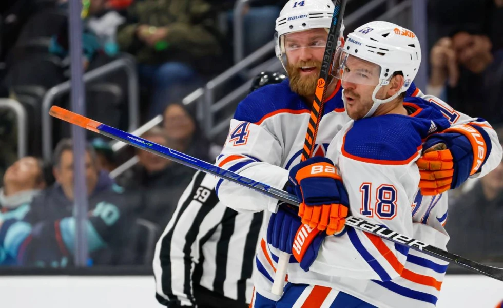 Oilers’ Mattias Ekholm, Zach Hyman leave game against Sharks with injuries