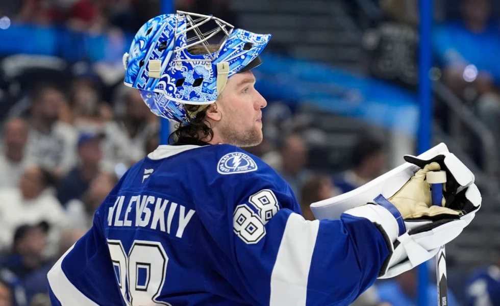 Andrei Vasilevskiy suits up for Lightning practice