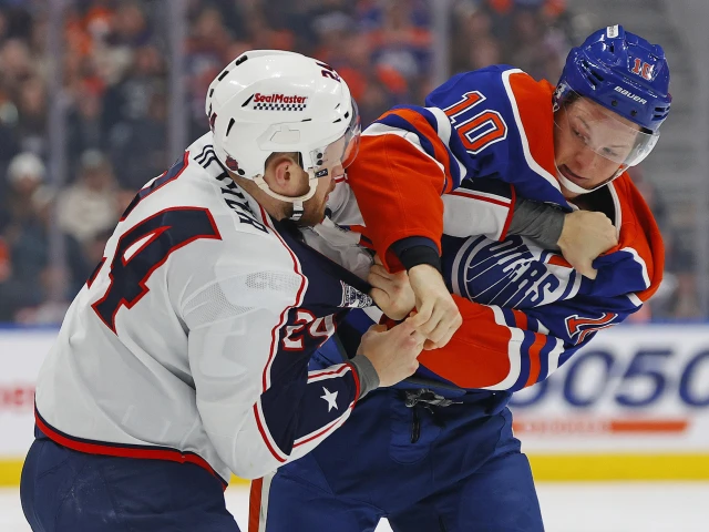 Oilers’ first fight of the season sees Trent Frederic bloodied by Mathieu Olivier