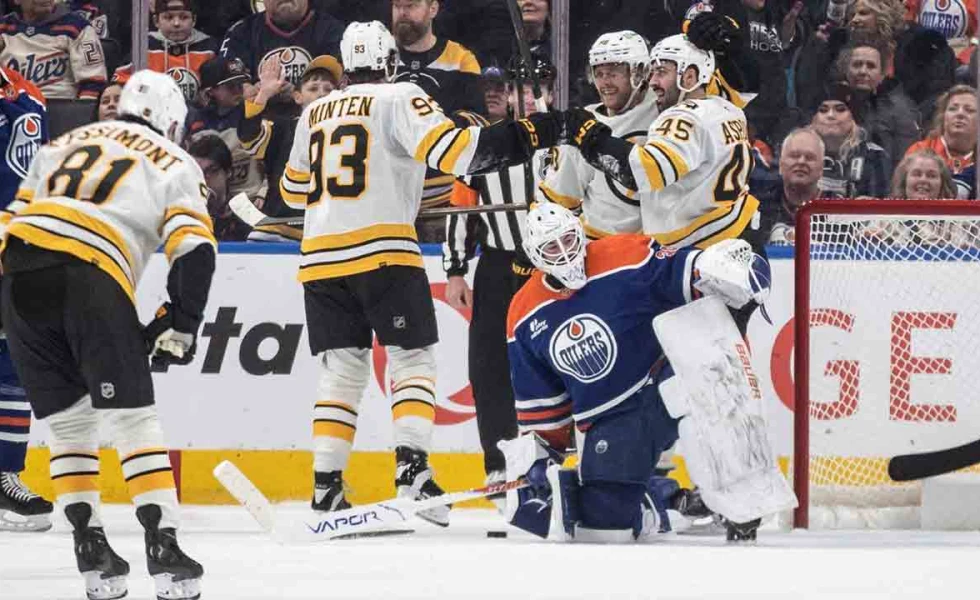 Oilers undone by Pastrnak’s three-point effort in loss to Bruins