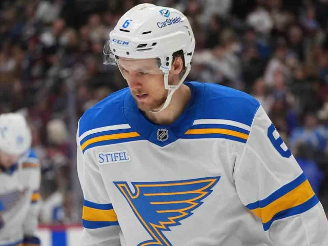 Blues’ Phillip Broberg suffers upper-body injury vs. Golden Knights