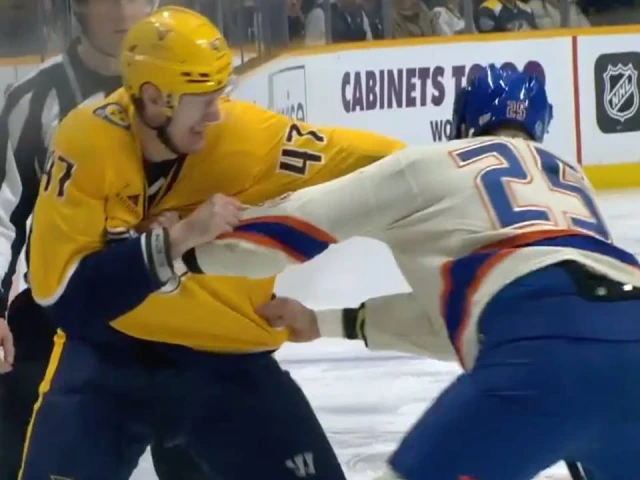 Oilers’ Nurse and Predators’ McCarron square off after opening puck drop