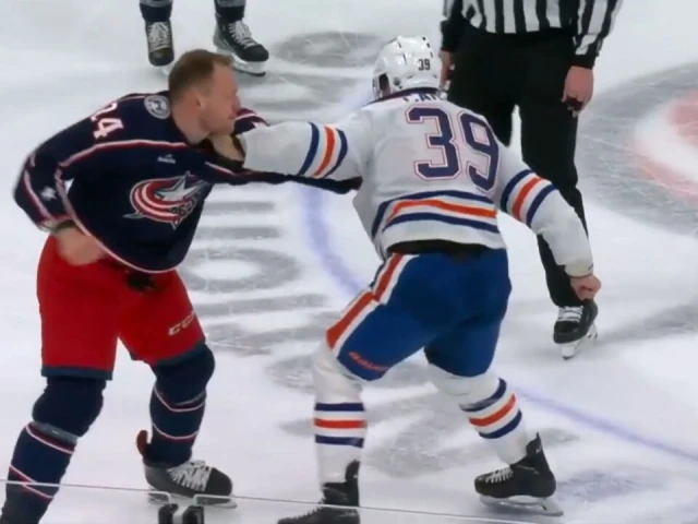 Oilers’ Carrick throws hands with Blue Jackets’ Olivier in first game with new team